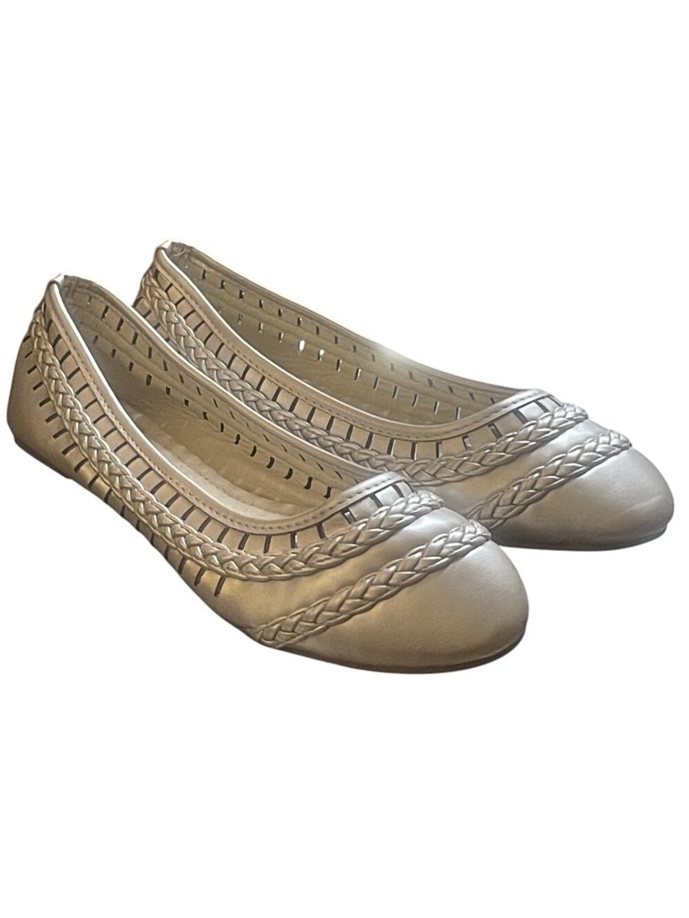 Chic Metallic Gold Neutral Braided Cutout Ballet Flats Size 9